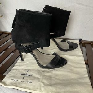 Pour La Victoire suede/ leather ankle cuff heels